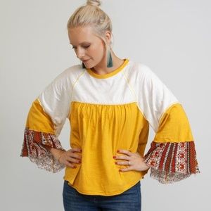 Boho Raglan Flutter Sleeve Patchwork Top